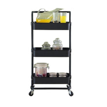 Load image into Gallery viewer, Cart 3-Tier Utility Trolley Rack Movable Rolling Storage Organizer Black White