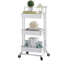 Load image into Gallery viewer, Cart 3-Tier Utility Trolley Rack Movable Rolling Storage Organizer Black White
