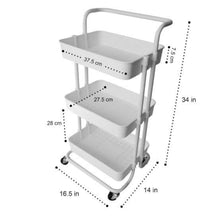 Load image into Gallery viewer, Cart 3-Tier Utility Trolley Rack Movable Rolling Storage Organizer Black White
