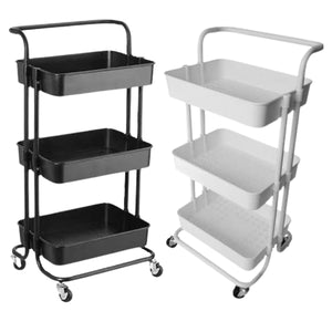Cart 3-Tier Utility Trolley Rack Movable Rolling Storage Organizer Black White